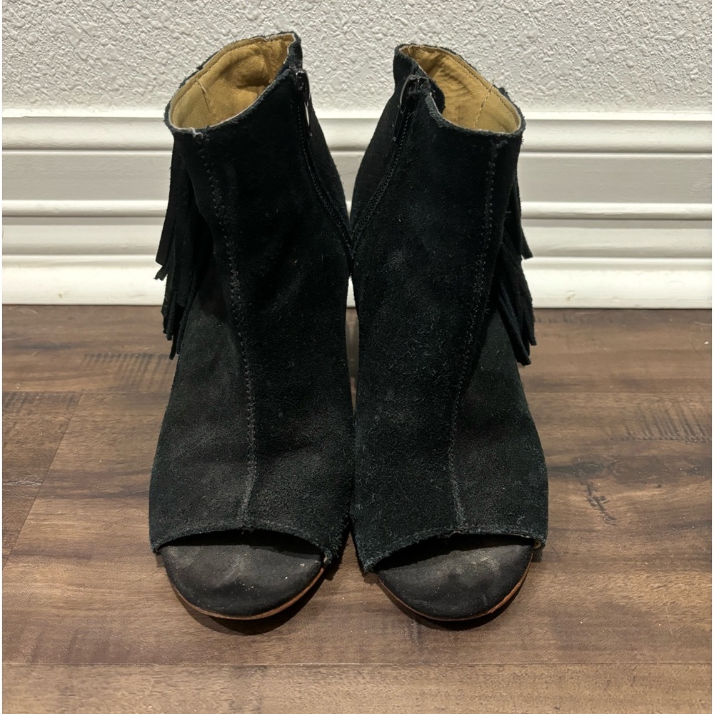 Black Ankle Booties with Fringe Detail
